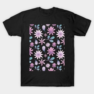 Abstract Watercolor Floral and Leaves Pattern T-Shirt